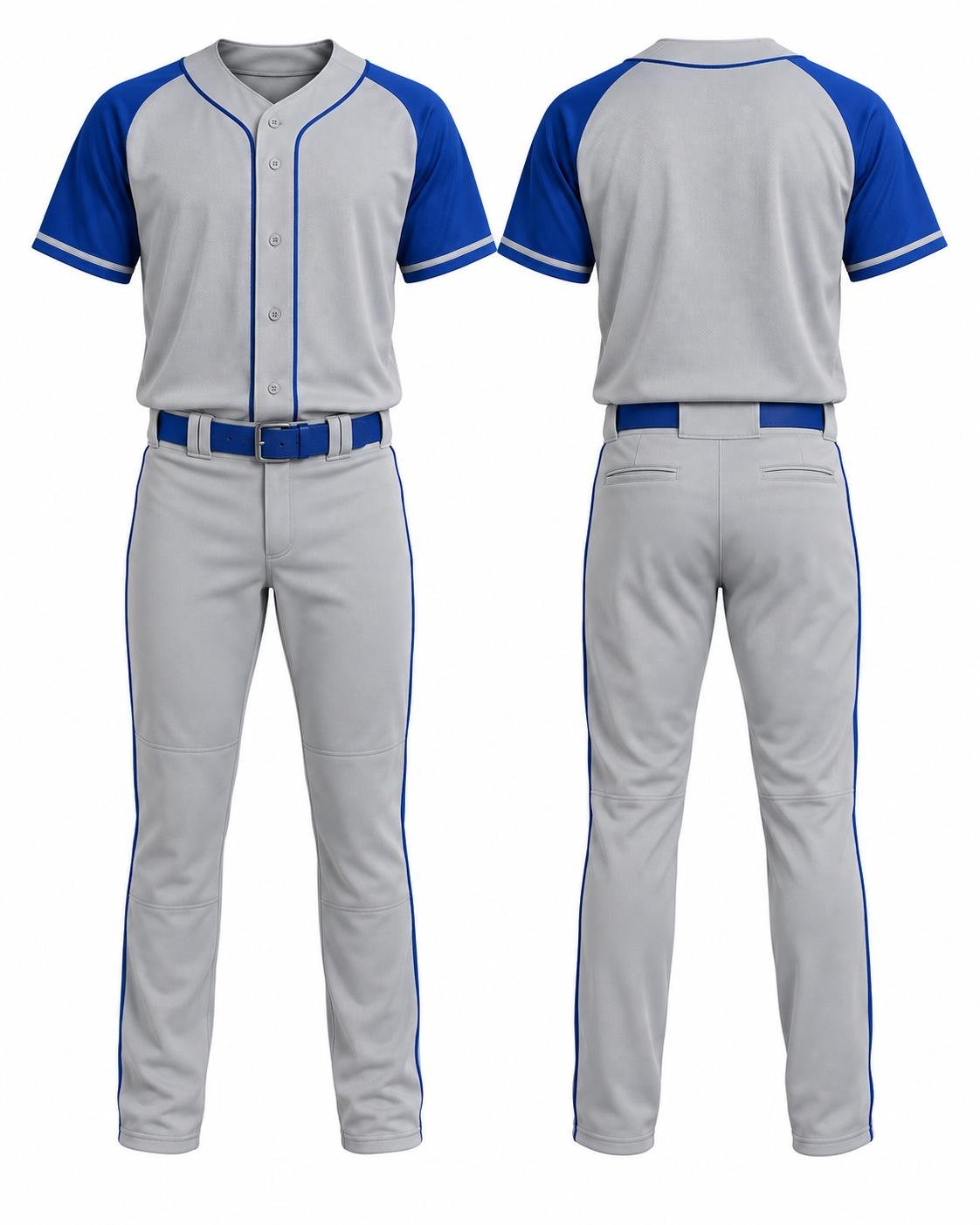 Custom Grey & Royal Blue Baseball Uniform