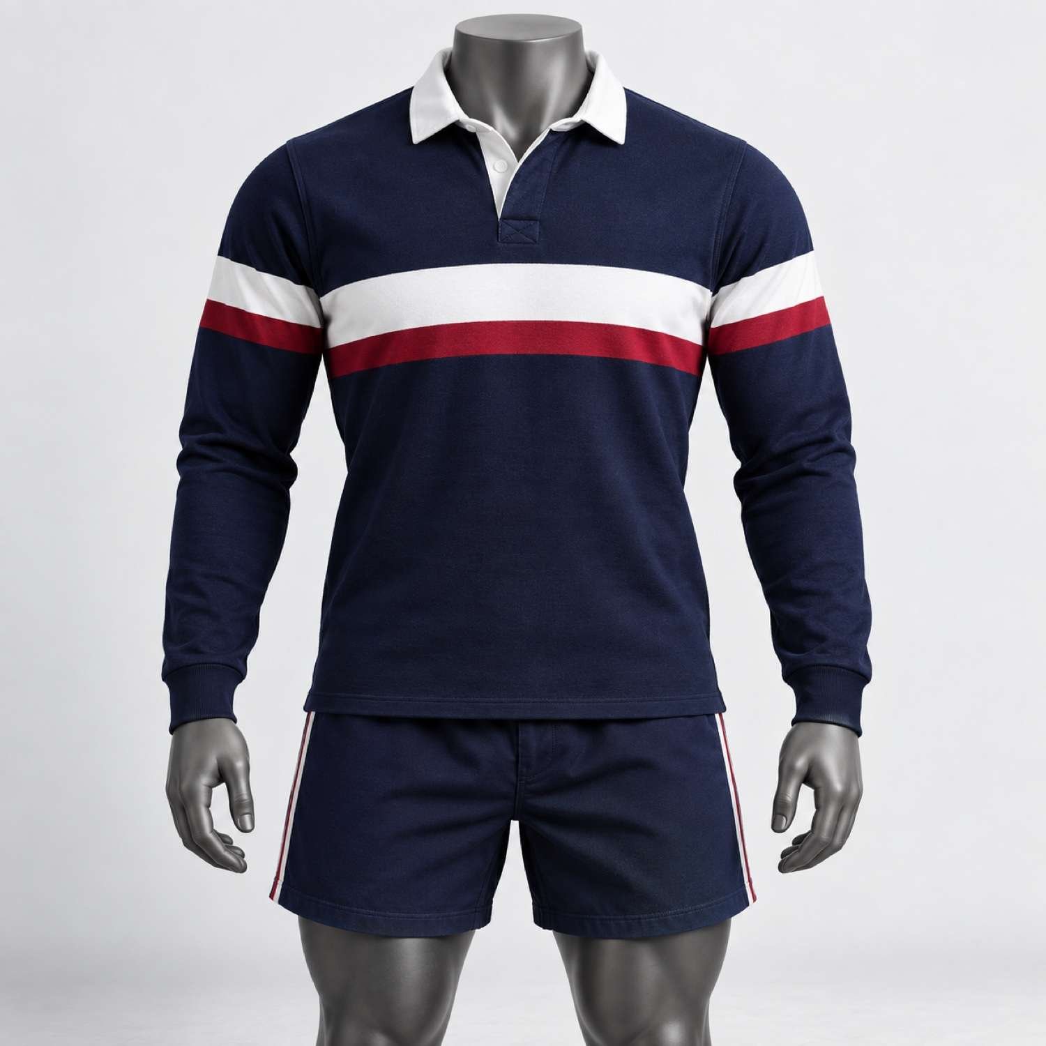 Custom Navy, White & Red Rugby Kit
