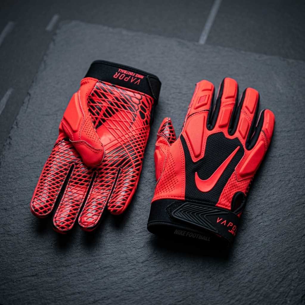 Custom Neon Red Football Receiver Gloves