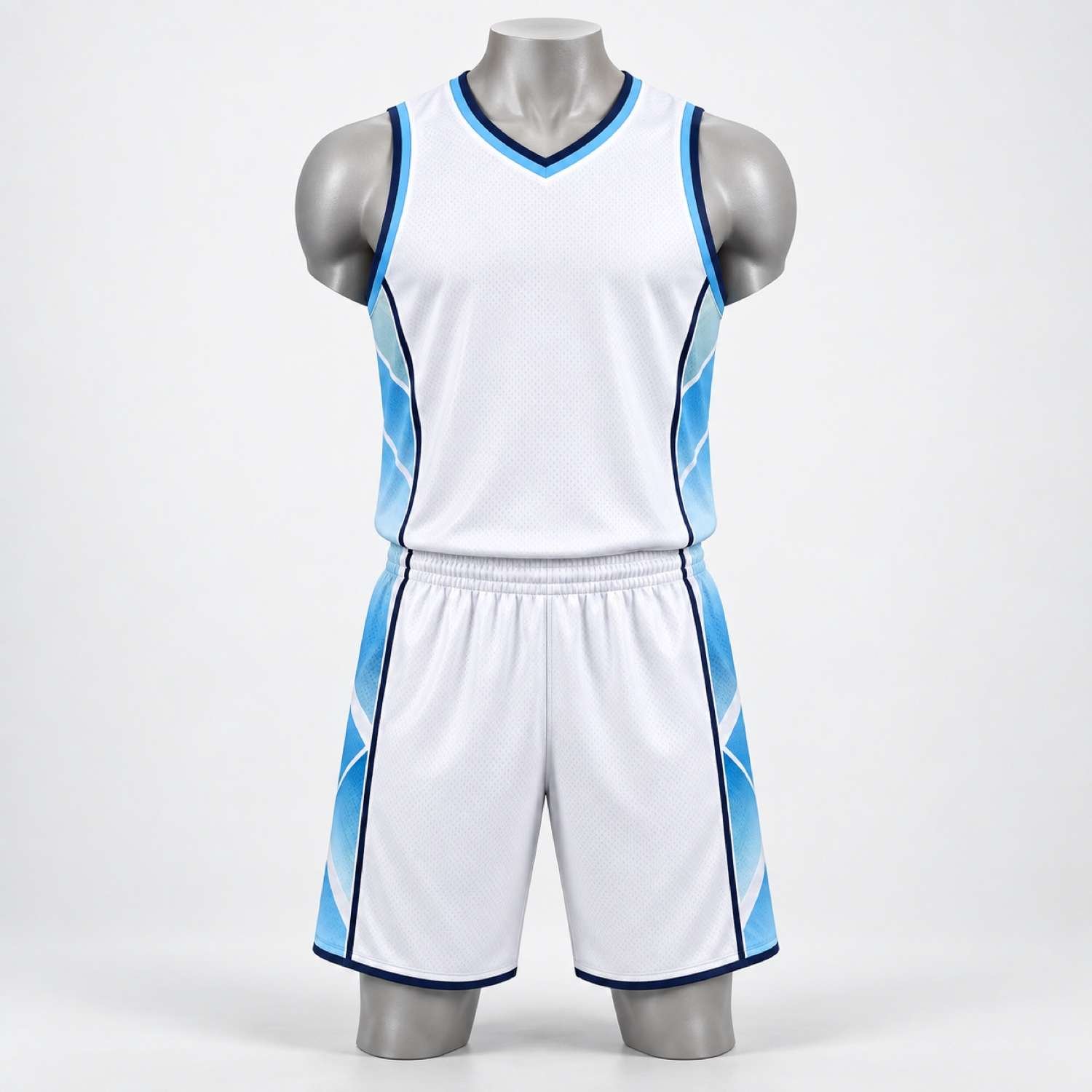 Custom White & Sky Blue Basketball Uniform